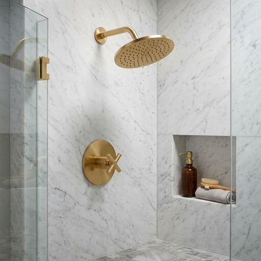 Brushed Gold Shower System, Single Handle Faucet