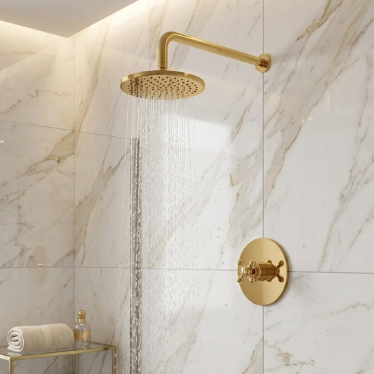 Luxury Brushed Gold Rain Shower System with Cross Handle