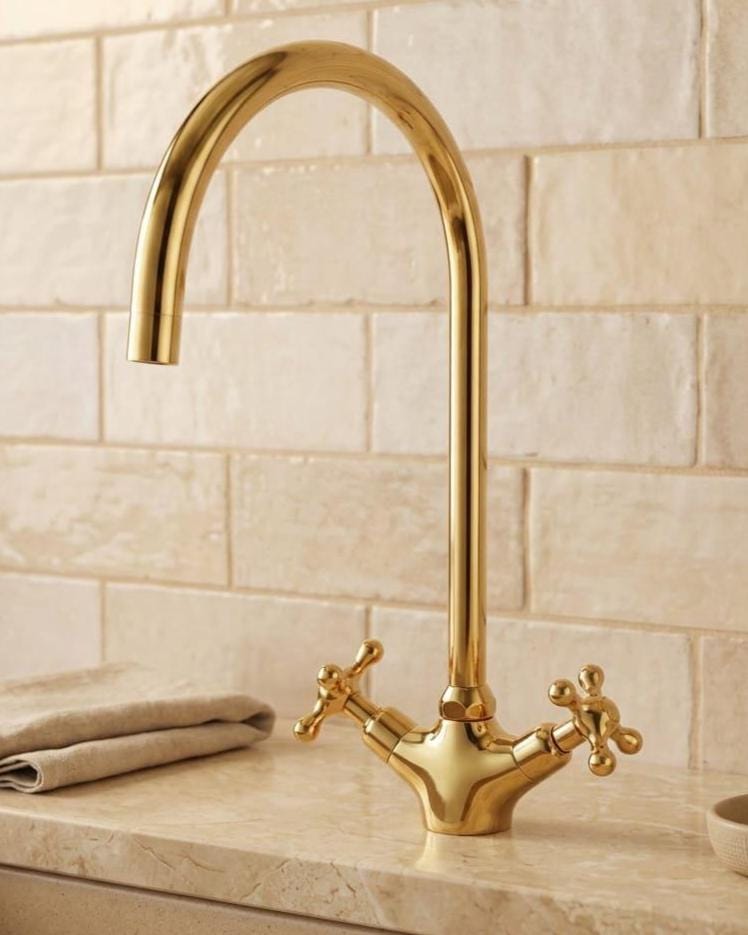 Unlacquered Brass Bridge Kitchen Faucet, Farmhouse Tap