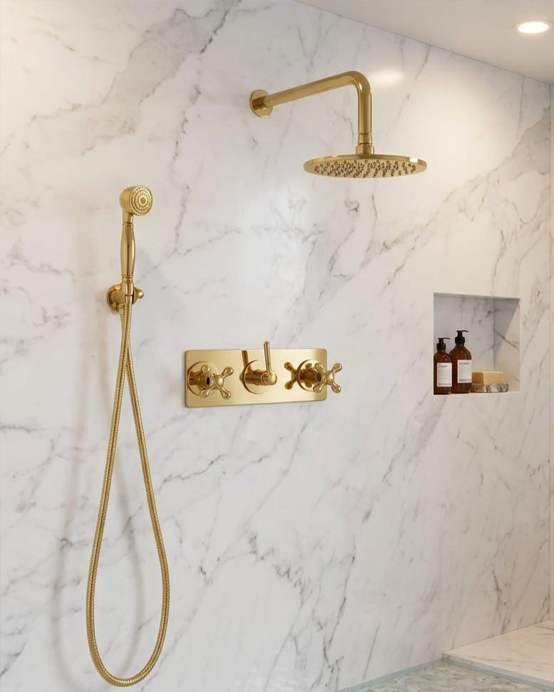 Luxury Brushed Gold Shower System with Handheld Shower