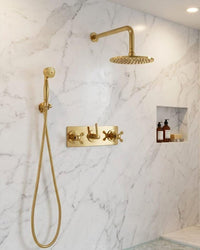 Luxury Brushed Gold Shower System with Handheld Shower – Wall Mounted Bathroom Fixture