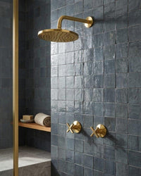 Unlacquered Brass Rainfall Shower Set, Angle Wall Mounted Bathroom Fixture, Cross Handles Bath Hardware