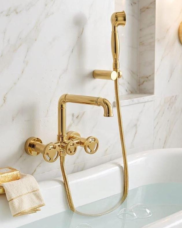 Wall Mount Shower Faucet Set Gold Brass – detail view