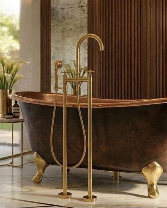 Unlacquered Brass Freestanding Tub Filler Faucet – close-up of the finish