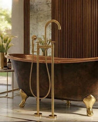 Unlacquered Brass Freestanding Tub Filler Faucet: Solid Brass Floor Mount Bathroom Fixture