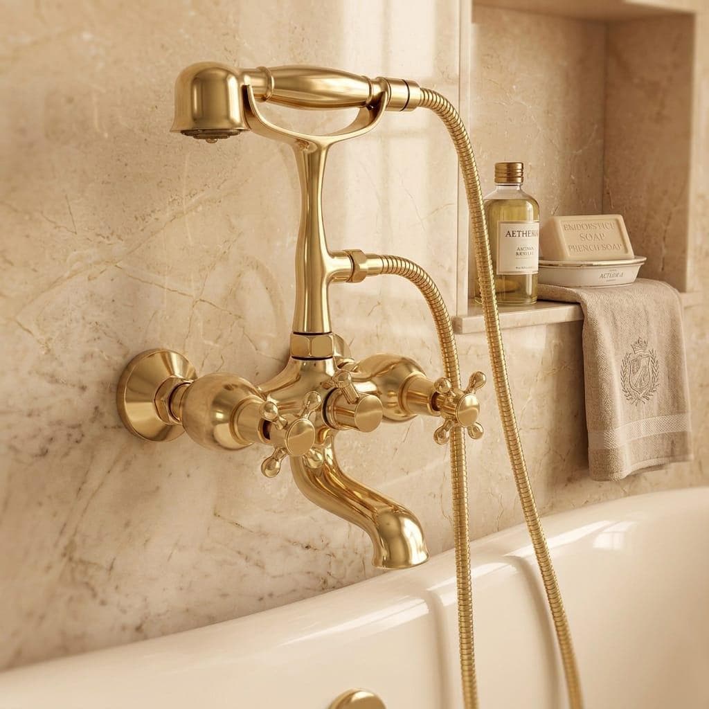 Solid Brass Wall Mount Bathtub Faucet – installed view