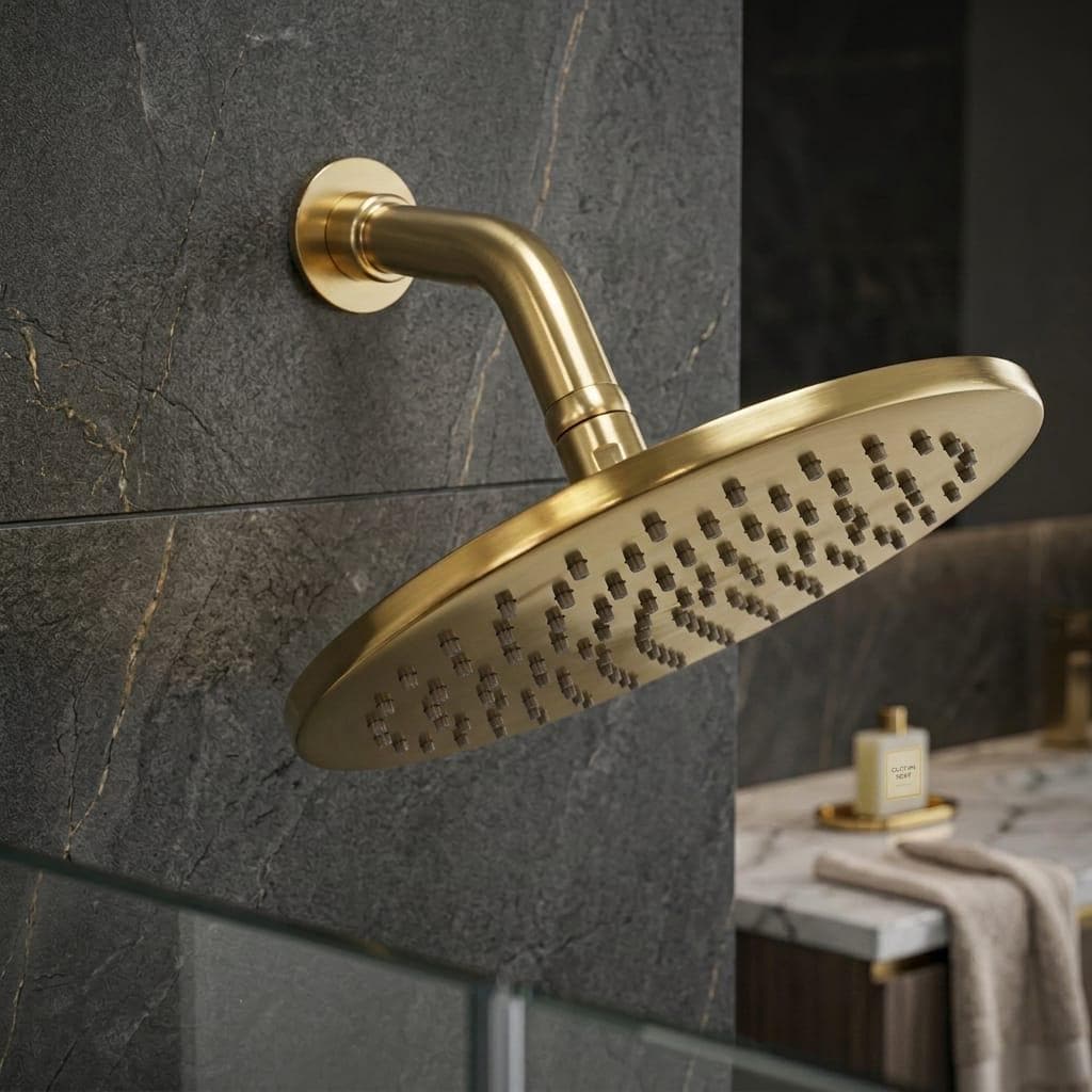 Unlacquered Brass Rain Shower Head, Gold Wall Mount Fixture