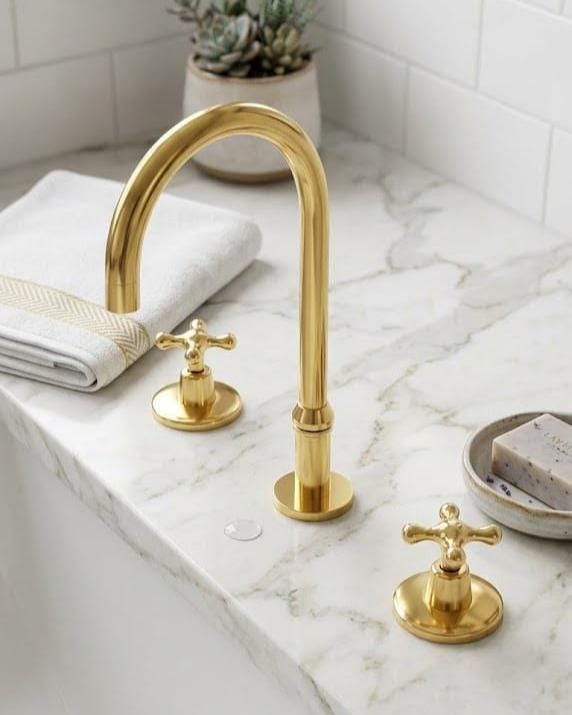 Solid Brass Widespread Bathroom Faucet – installed view