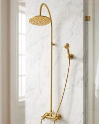 Brass Outdoor Shower System, Wall Mount Rain Handheld, Vintage Garden Fixture