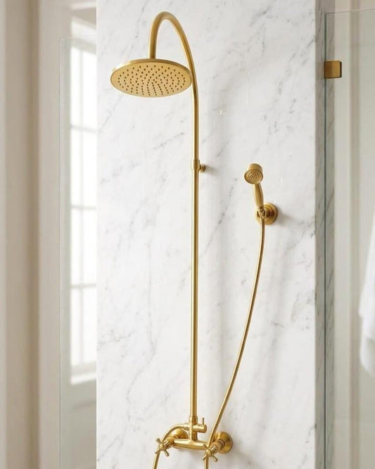 Brass Outdoor Shower System, Wall Mount Rain Handheld
