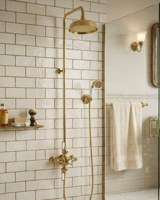 Unlacquered Brass Shower System, Vintage Wall Mount