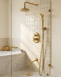 Luxury Brass Shower System, Vintage Gold Rain Faucet, Wall Mount Bathroom Fixture