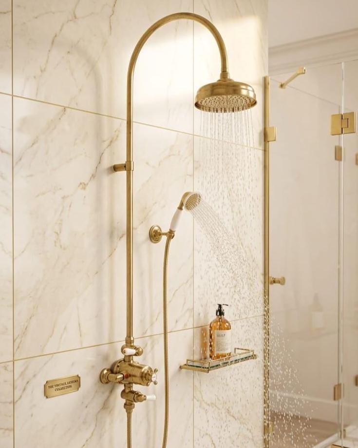 Freestanding Brass Bathtub Faucet with Hand Shower – installed view