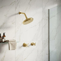 Unlacquered Brass Rainfall Shower Set, Wall Mounted, Cross Handles, Luxury Bathroom Fixture