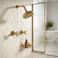 Unlacquered Brass Rainfall Shower Set, Wall Mounted, Cross Handles, Luxury Bathroom Fixture