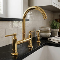 Bridge Kitchen Faucet | Unlacquered Brass Dual Handle Faucet with Sprayer
