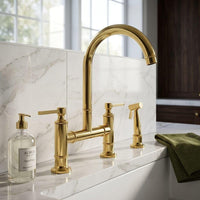 Bridge Kitchen Faucet | Unlacquered Brass Dual Handle Faucet with Sprayer