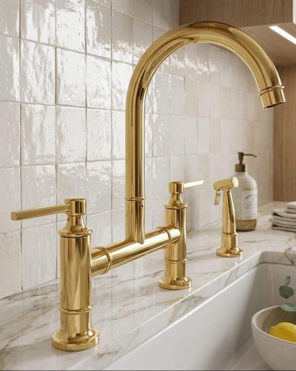 Unlacquered Brass Bridge Kitchen Faucet
