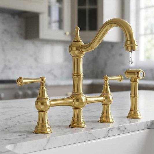 Solid Brass Bridge Kitchen Faucet with Sprayer