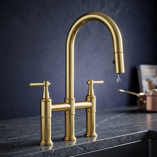 Unlacquered Brass Bridge Faucet, Pull-Down Sprayer
