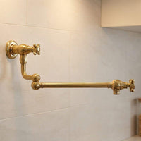 Unlacquered Brass Pot Filler Faucet: Wall Mount Folding Kitchen Tap, Vintage Double Joint Luxury