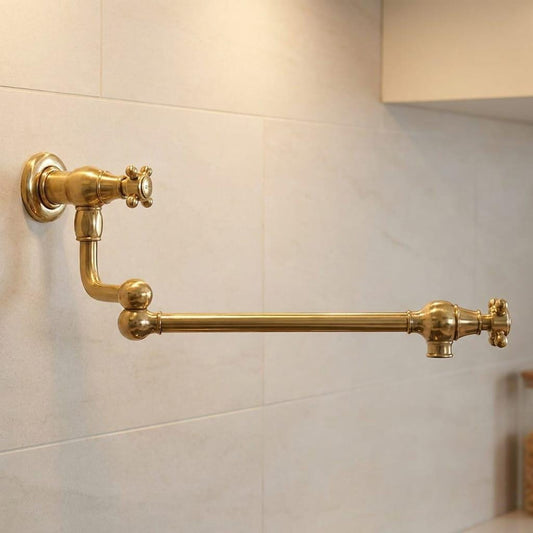 Unlacquered Brass Pot Filler Faucet, Wall Mount Folding Kitchen Tap – detail view
