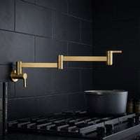 Unlacquered Brass Pot Filler Faucet, Wall Mount Folding Arm Tap