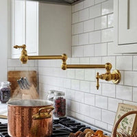 Unlacquered Brass Pot Filler Faucet – Wall Mount Swing Arm Kitchen Tap