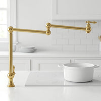 Unlacquered Brass Pot Filler Faucet, Folding Kitchen Tap, Solid Brass Fixture
