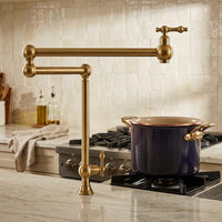 Unlacquered Brass Pot Filler Faucet, Folding Kitchen Tap, Solid Brass Fixture