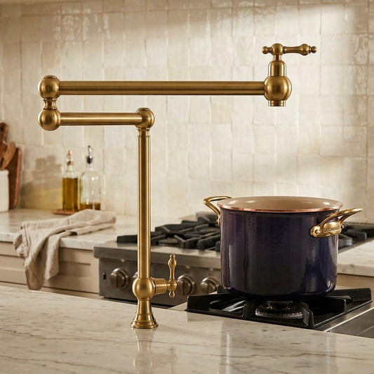 Unlacquered Brass Pot Filler Faucet, Folding Kitchen Tap