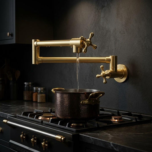Unlacquered Brass Pot Filler Faucet, Vintage Stove Fixture