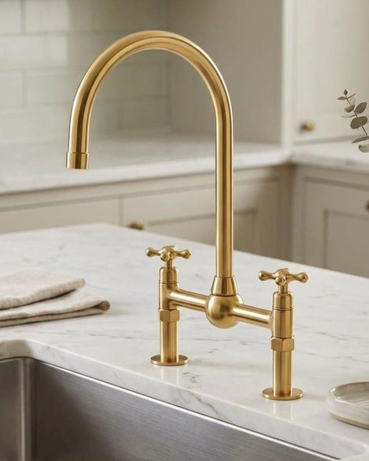 Unlacquered Brass Bridge Faucet, Solid Gooseneck Tap