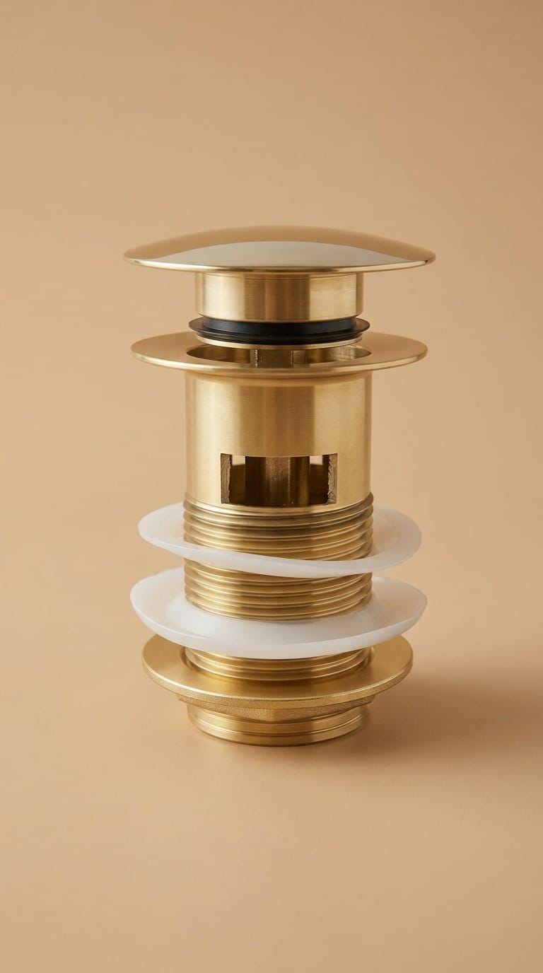 Unlacquered Brass Drain Pop Up Stopper – installed view