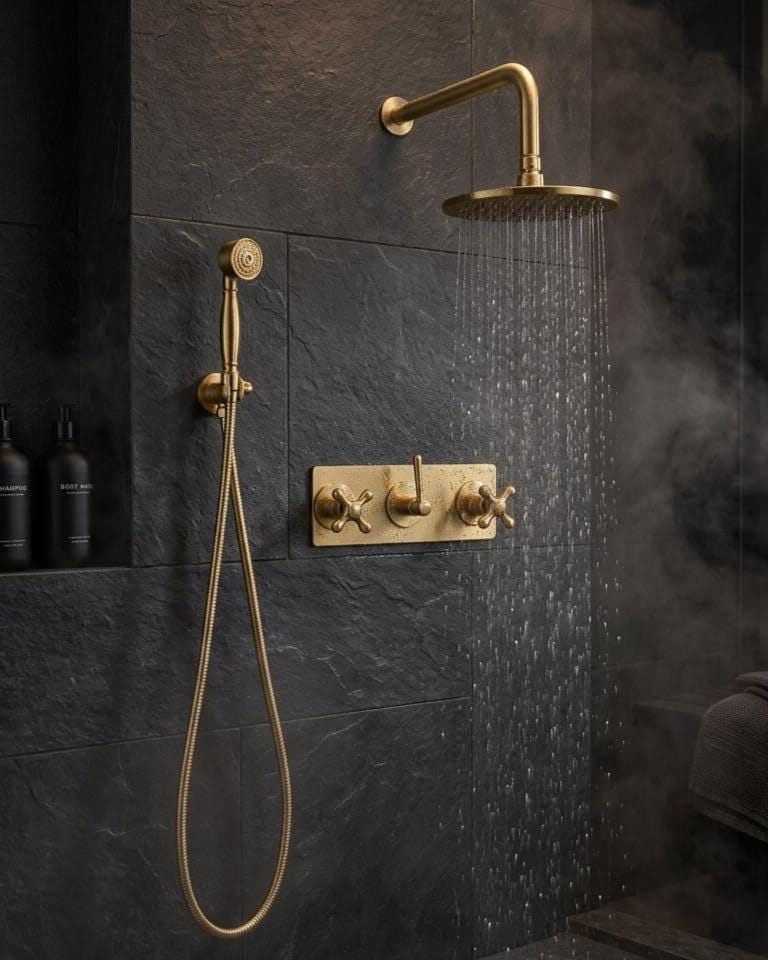 Unlacquered Brass Wall Mounted Shower System