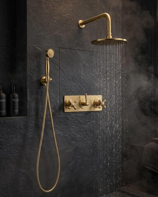 Unlacquered Brass Wall Mounted Shower System