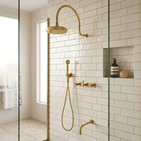 Unlacquered Brass Shower System: Rainfall, Handheld Sprayer, Wall Mount Bathroom Fixture