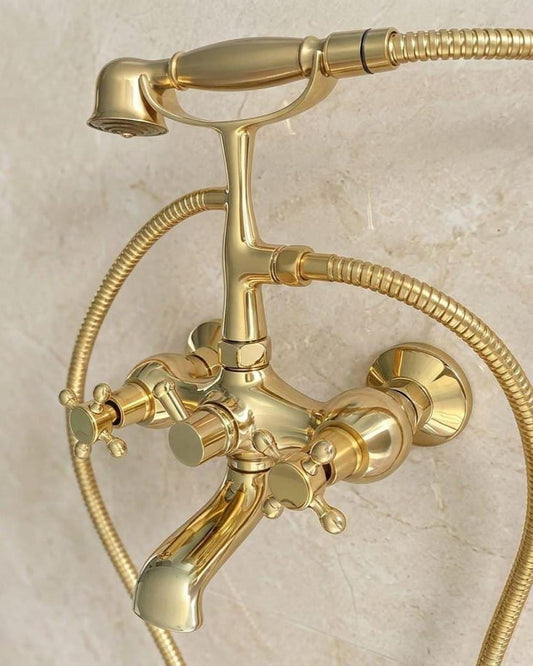 Unlacquered Brass Tub Filler Wall Mount, Vintage Mixer Tap