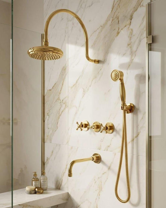 Unlacquered Brass Wall Mounted Shower System, Rain Shower Faucet