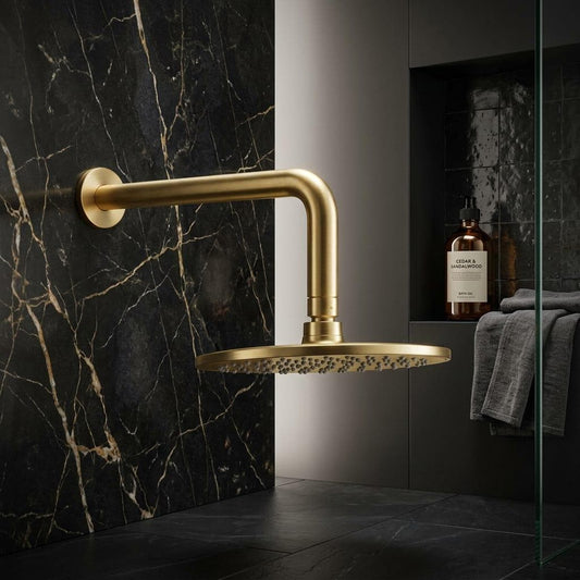 Unlacquered Brass rain shower head Replacement Arm Long Outlet Pipe – detail view