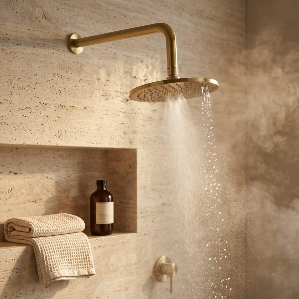 Unlacquered Brass rain shower head Replacement Arm Long Outlet Pipe – alternate angle
