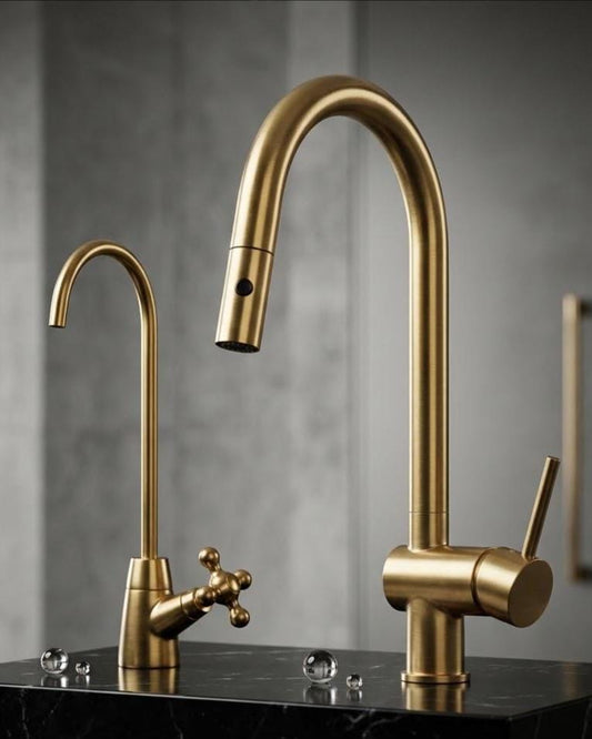 Unlacquered Brass Kitchen Faucet, Pull-Out Sprayer