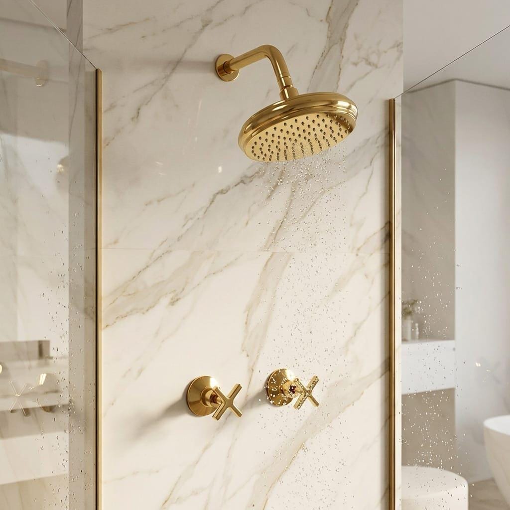 Unlacquered Brass Rainfall Shower Set, Wall Mounted