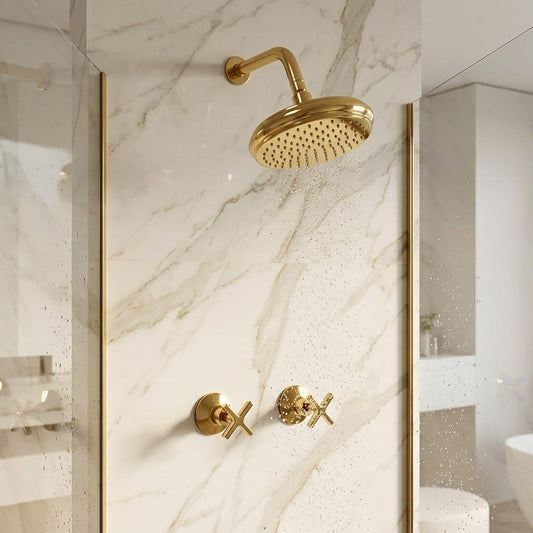 Unlacquered Brass Rainfall Shower Set, Wall Mounted