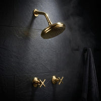 Unlacquered Brass Rainfall Shower Set, Wall Mounted, Cross Handles, Luxury Bathroom Fixture