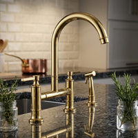 Bridge Kitchen Faucet | Unlacquered Brass Dual Handle Faucet with Sprayer