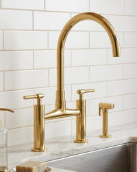 Bridge Kitchen Faucet with Soap Dispenser – Unlacquered Brass High Arc Mixer Tap