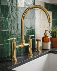 Bridge Kitchen Faucet with Soap Dispenser – Unlacquered Brass High Arc Mixer Tap