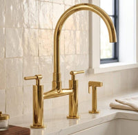 Bridge Kitchen Faucet with Soap Dispenser – Unlacquered Brass High Arc Mixer Tap