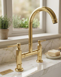 Bridge Kitchen Faucet: Solid Brass High Arc Mixer Tap, Dual Handle Farmhouse Tap